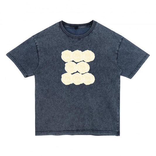 Front view of blue t恤 featuring Sunlit Vanilla Rose Denim Washed Tee