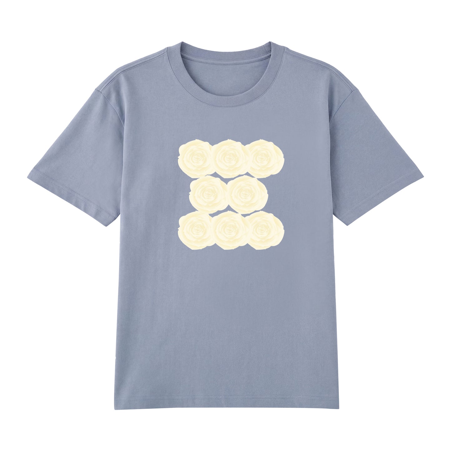 Detail view of blue t恤 featuring Sunlit Vanilla Rose Staple Tee - 展示2