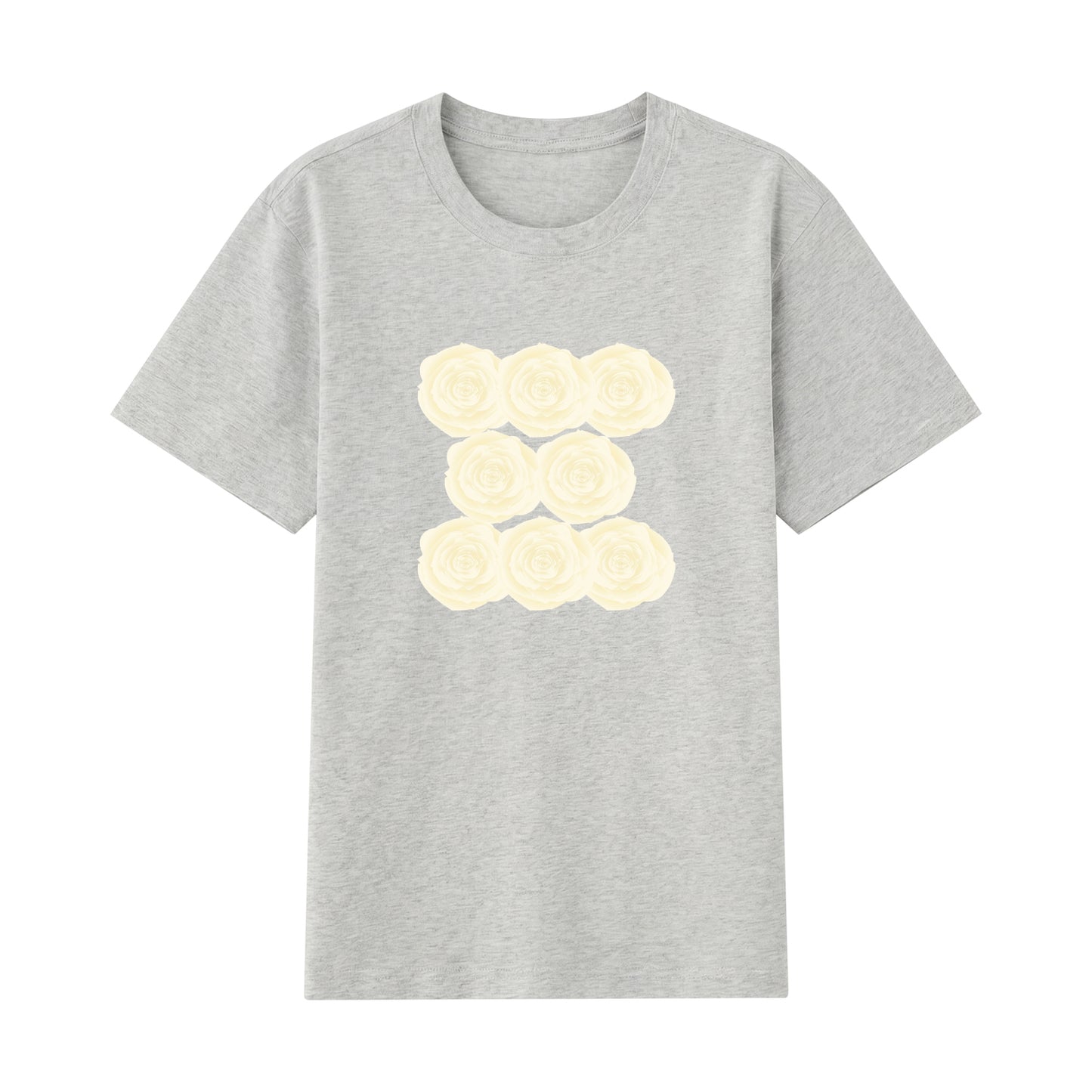 Detail view of gray t恤 featuring Sunlit Vanilla Rose Staple Tee