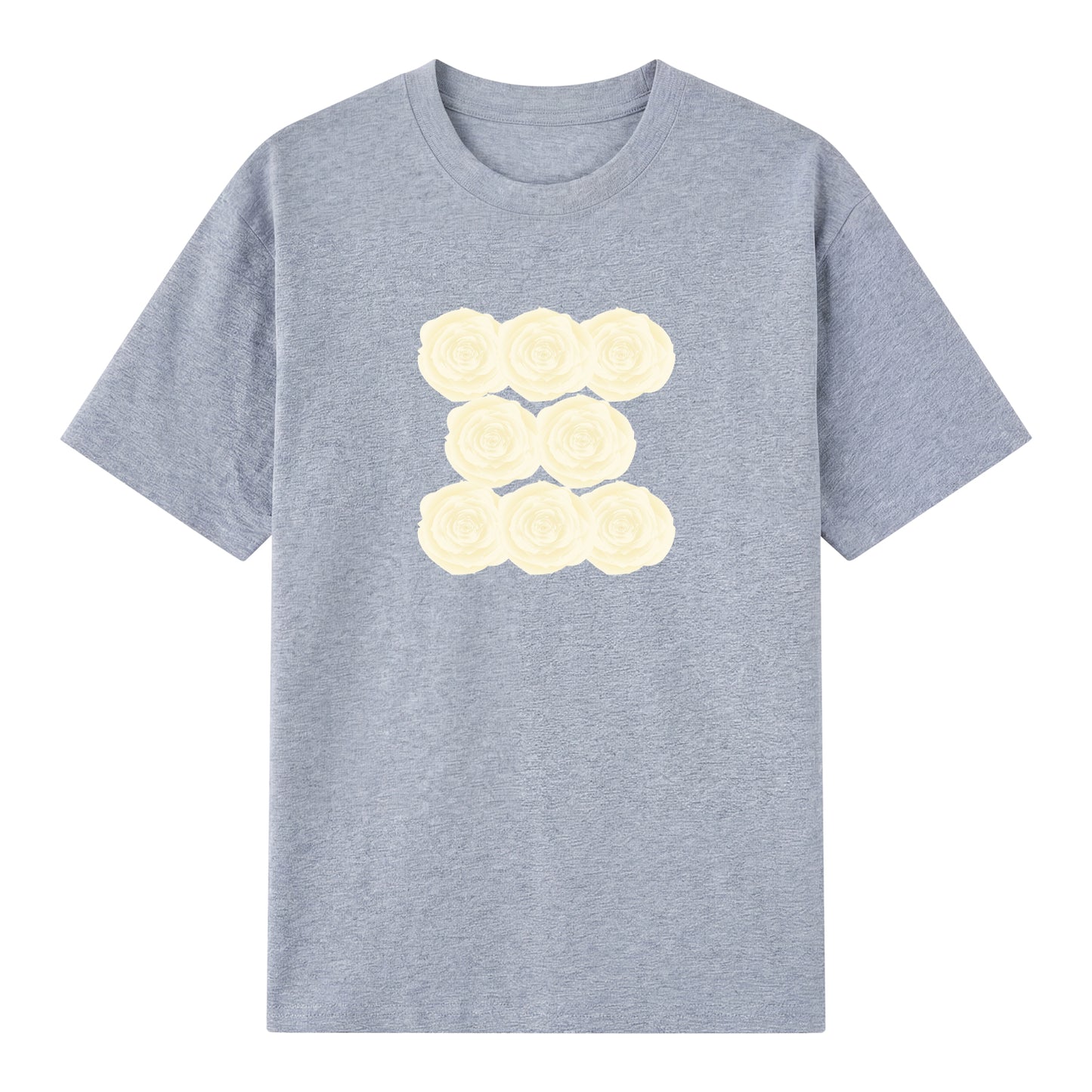Detail view of gray t恤 featuring Sunlit Vanilla Rose Staple Tee - 展示2