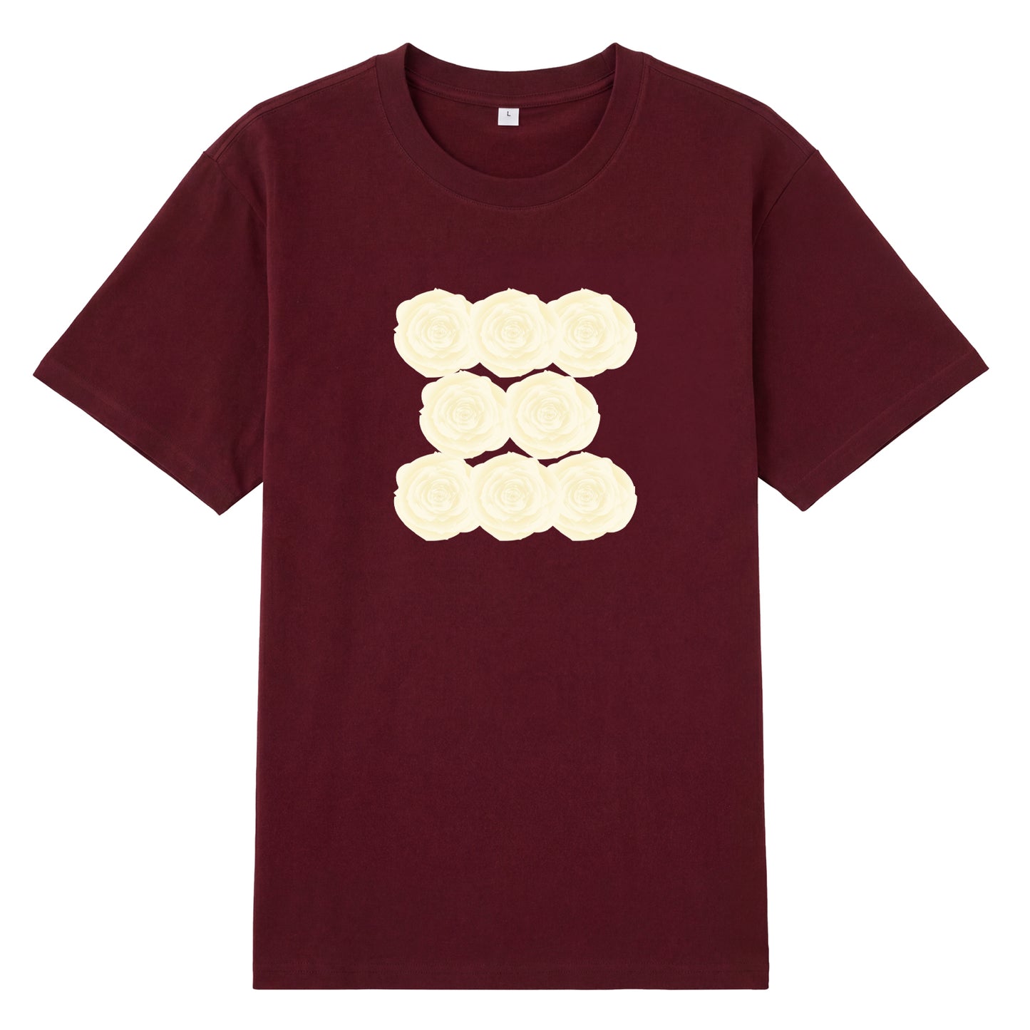 Detail view of red t恤 featuring Sunlit Vanilla Rose Staple Tee