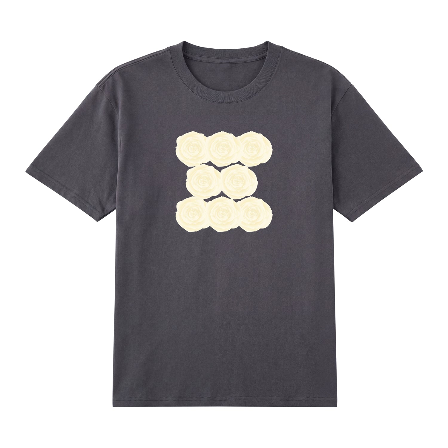 Detail view of gray t恤 featuring Sunlit Vanilla Rose Staple Tee