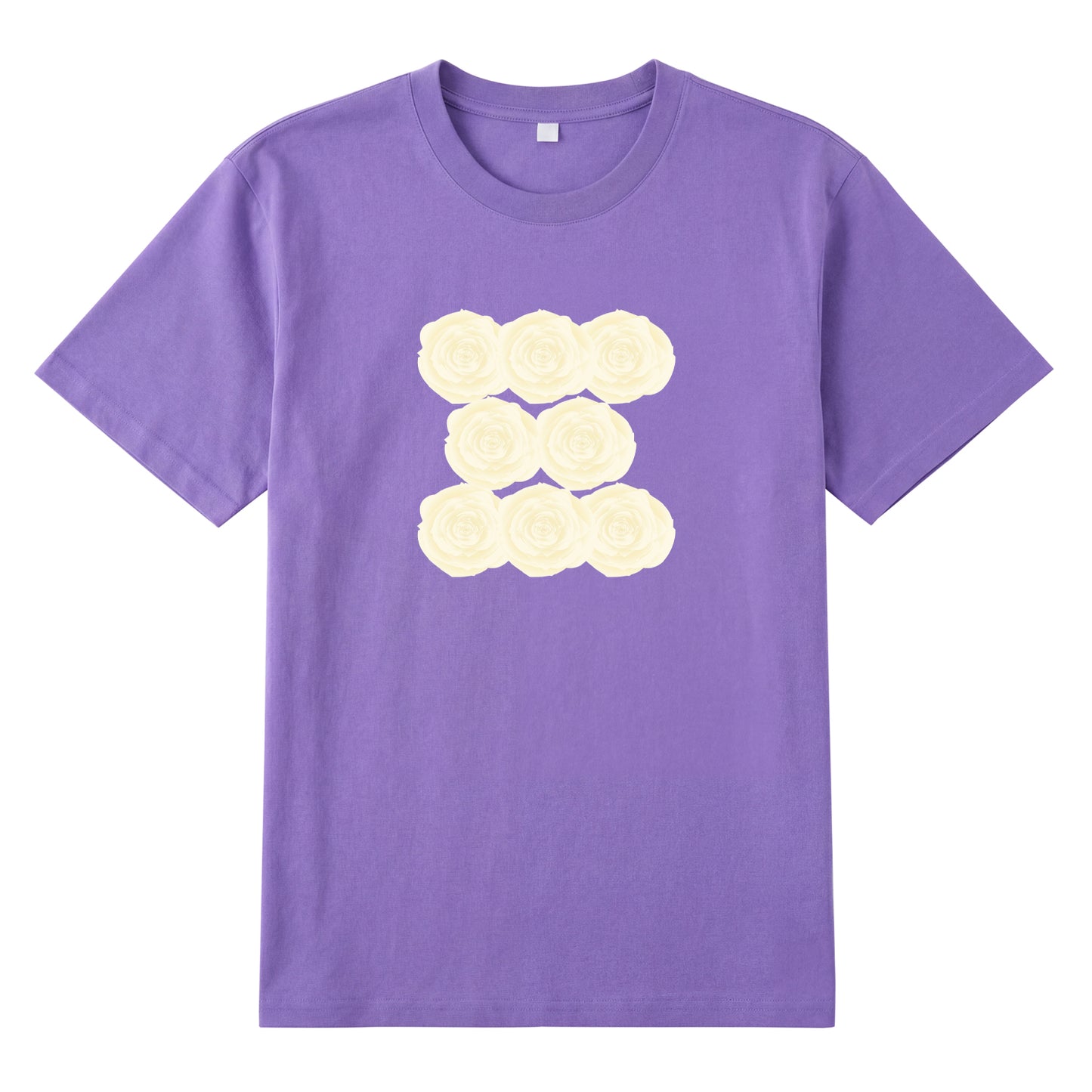 Detail view of purple t恤 featuring Sunlit Vanilla Rose Staple Tee