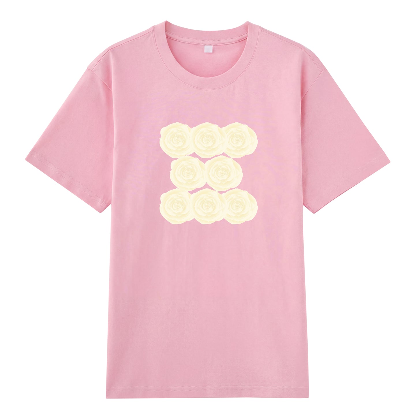 Detail view of pink t恤 featuring Sunlit Vanilla Rose Staple Tee