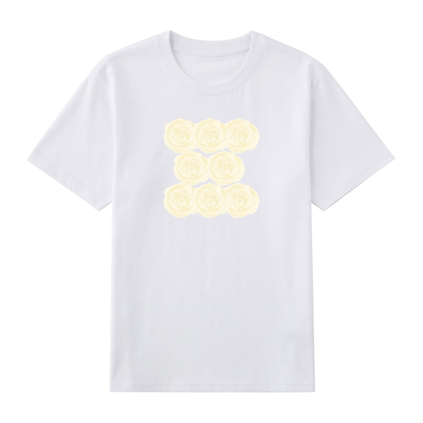 Detail view of white t恤 featuring Sunlit Vanilla Rose Staple Tee