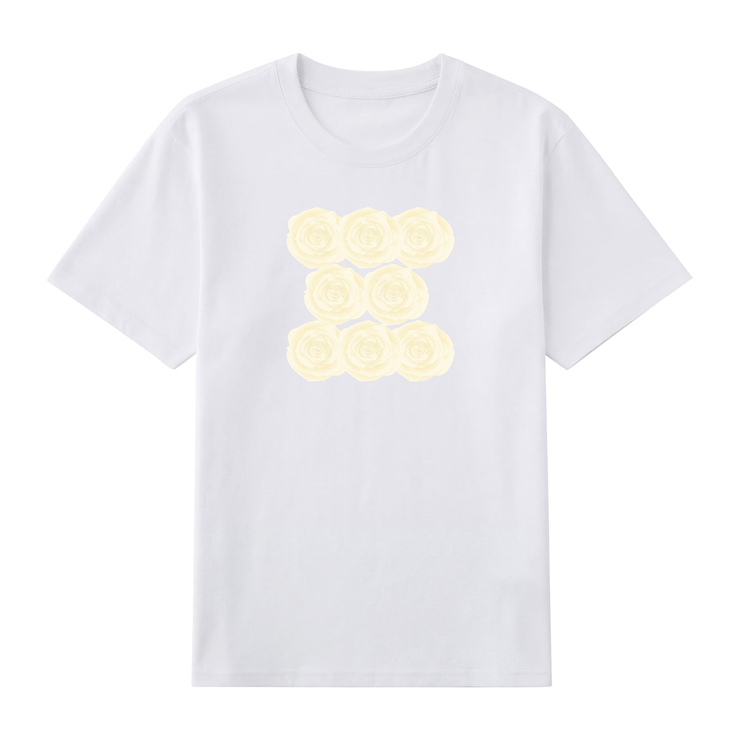 Detail view of white t恤 featuring Sunlit Vanilla Rose Staple Tee