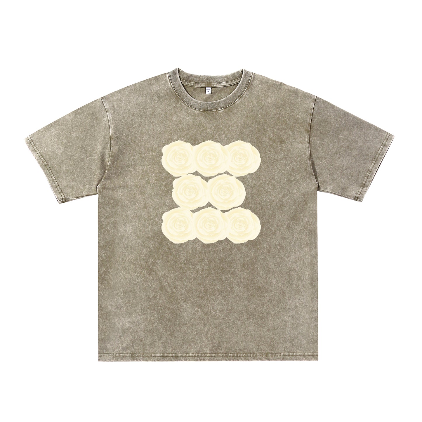 Detail view of green t恤 featuring Sunlit Vanilla Rose Vintage Tee