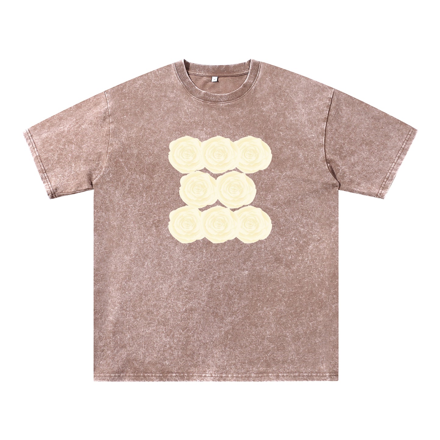 Detail view of brown t恤 featuring Sunlit Vanilla Rose Vintage Tee