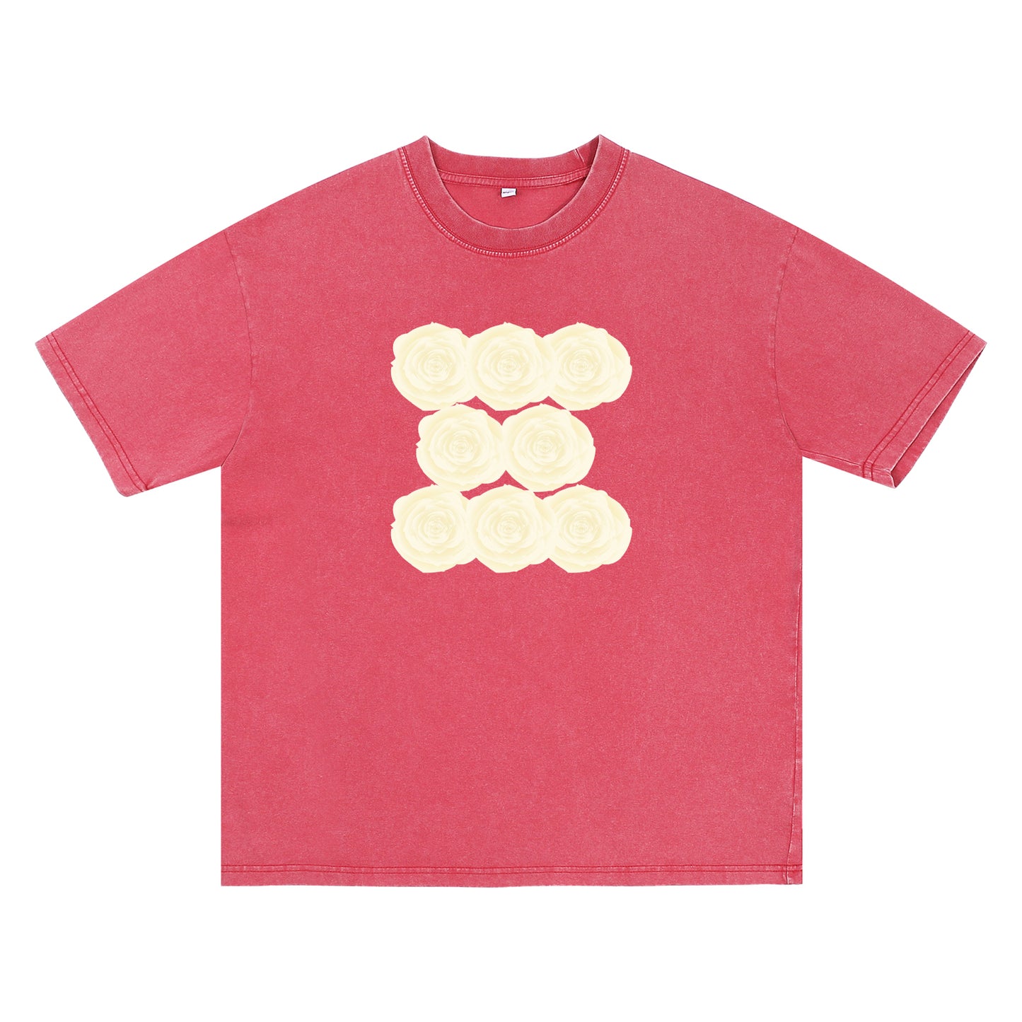 Detail view of red t恤 featuring Sunlit Vanilla Rose Vintage Tee