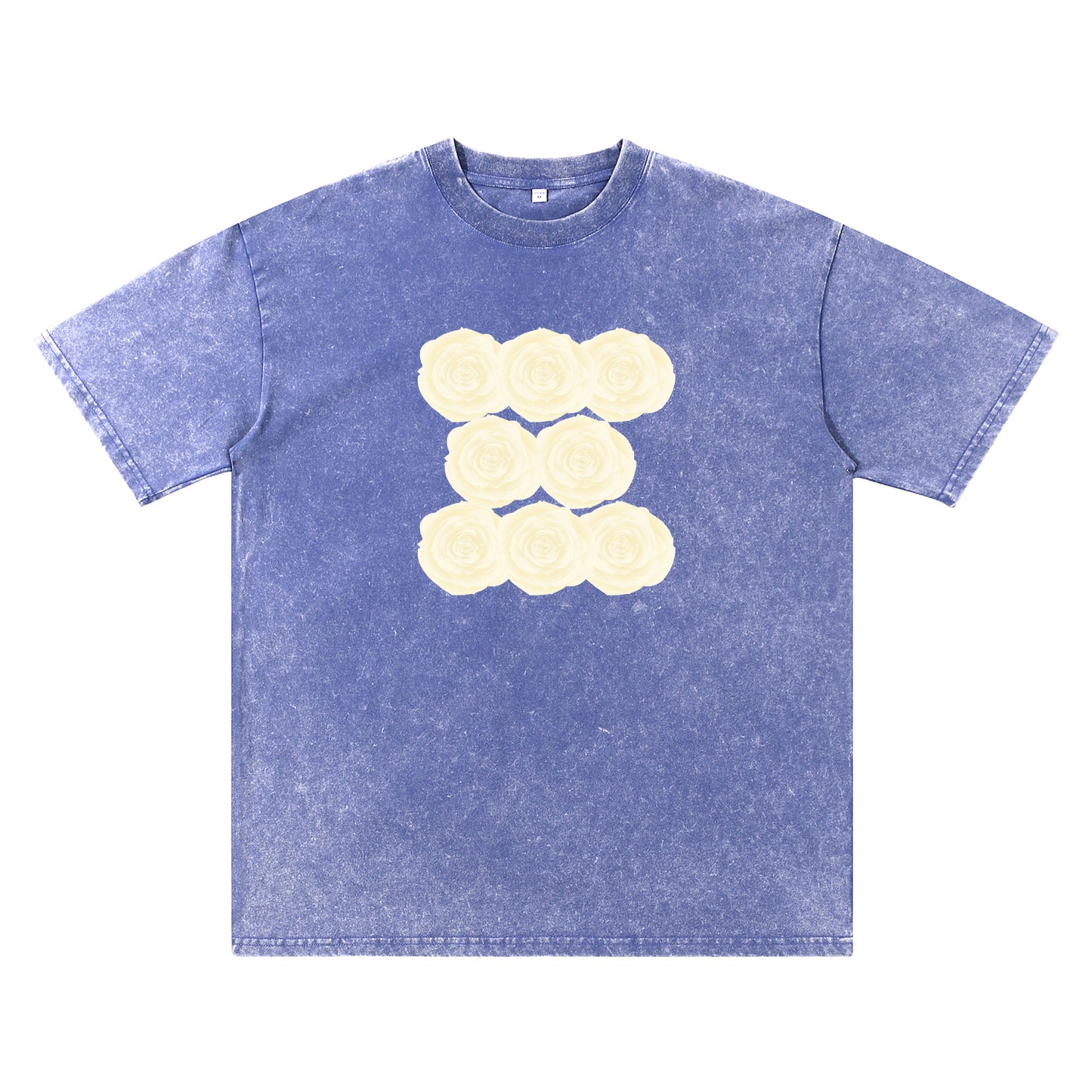 Detail view of blue t恤 featuring Sunlit Vanilla Rose Vintage Tee