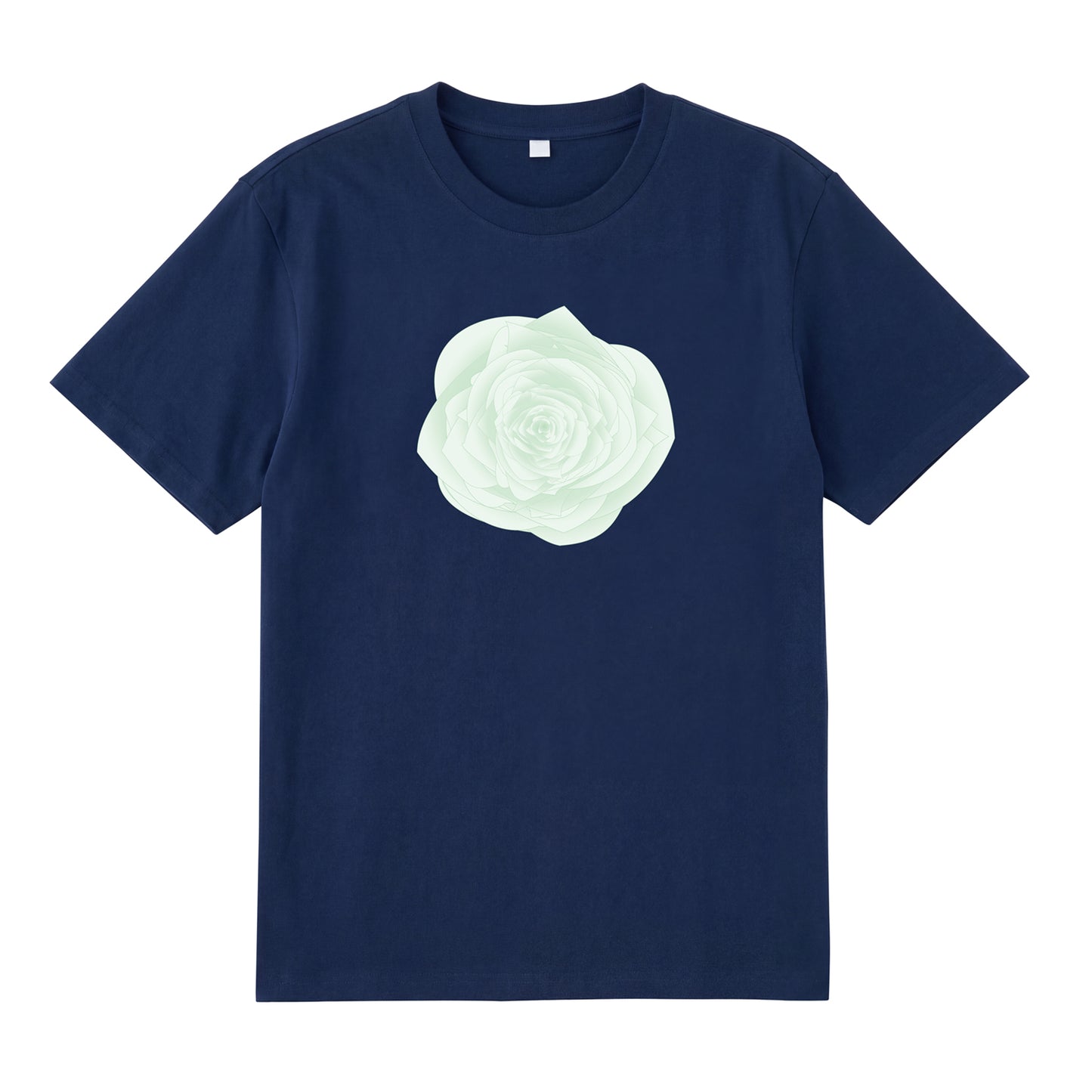 Detail view of navy t恤 featuring WILDWOOD ROSE Staple Tee