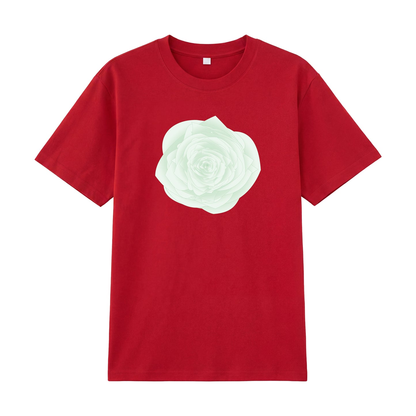Detail view of red t恤 featuring WILDWOOD ROSE Staple Tee