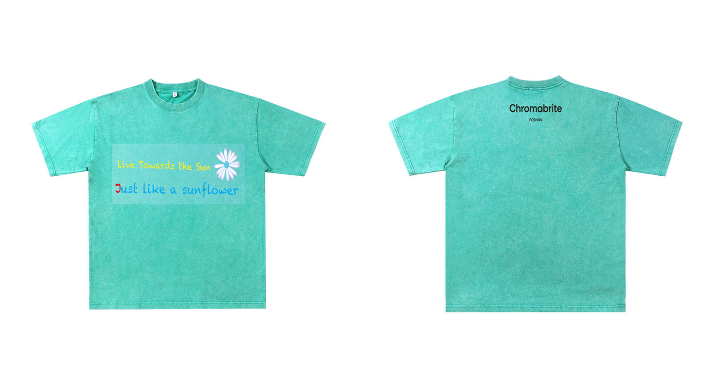 Chromabrite Vintage Acid-Wash Oversized Graphic T-Shirt – "Live Towards the Sun" Streetwear Sunflower Print Washed Cotton Tee ChromaBrite Clothing