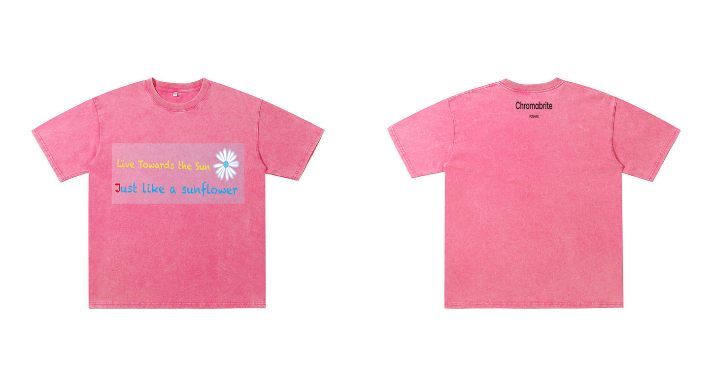 Chromabrite Vintage Acid-Wash Oversized Graphic T-Shirt – "Live Towards the Sun" Streetwear Sunflower Print Washed Cotton Tee ChromaBrite Clothing