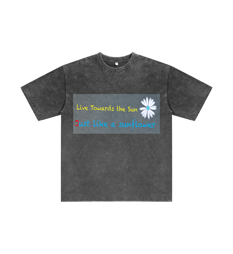 Chromabrite Vintage Acid-Wash Oversized Graphic T-Shirt – "Live Towards the Sun" Streetwear Sunflower Print Washed Cotton Tee ChromaBrite Clothing