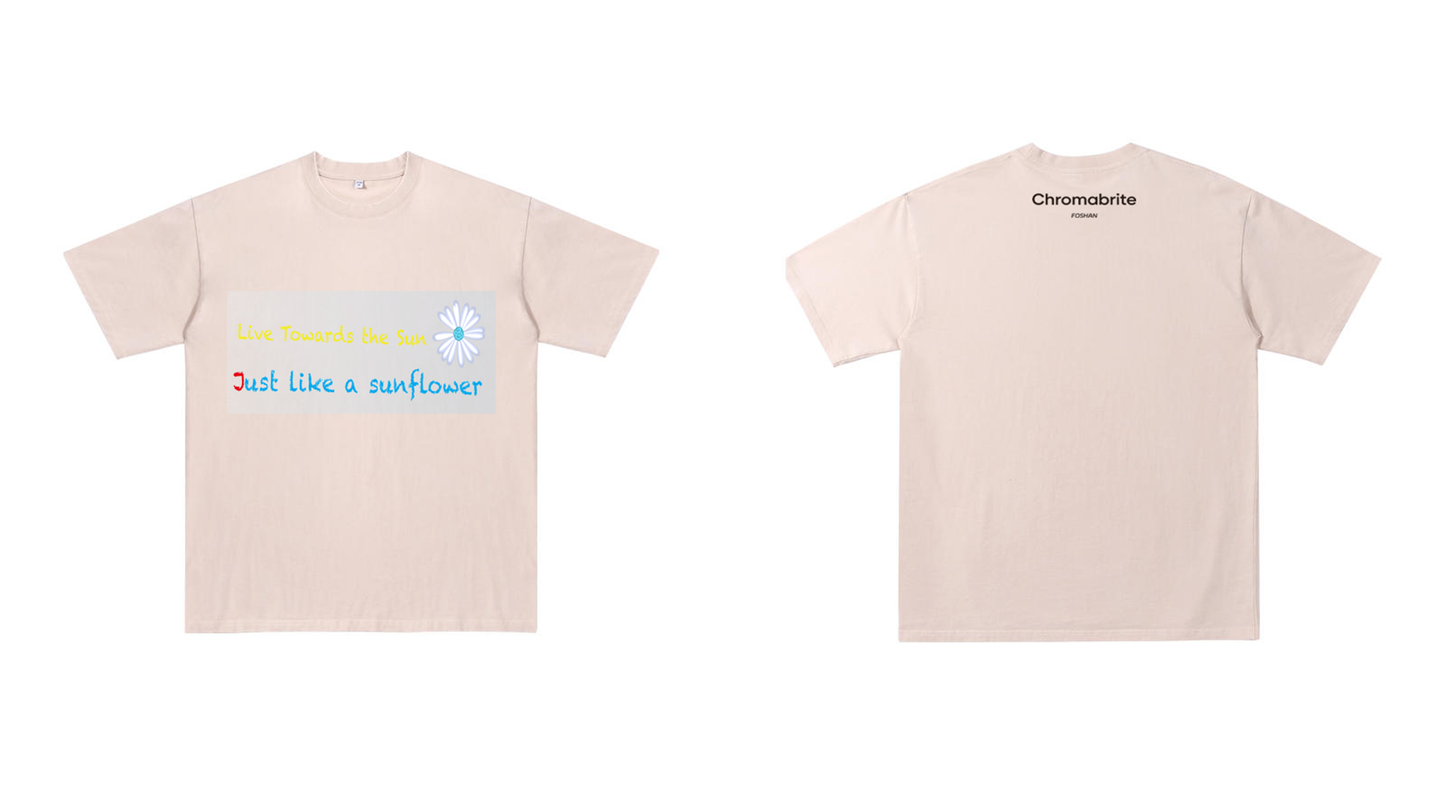 Chromabrite Vintage Acid-Wash Oversized Graphic T-Shirt – "Live Towards the Sun" Streetwear Sunflower Print Washed Cotton Tee ChromaBrite Clothing