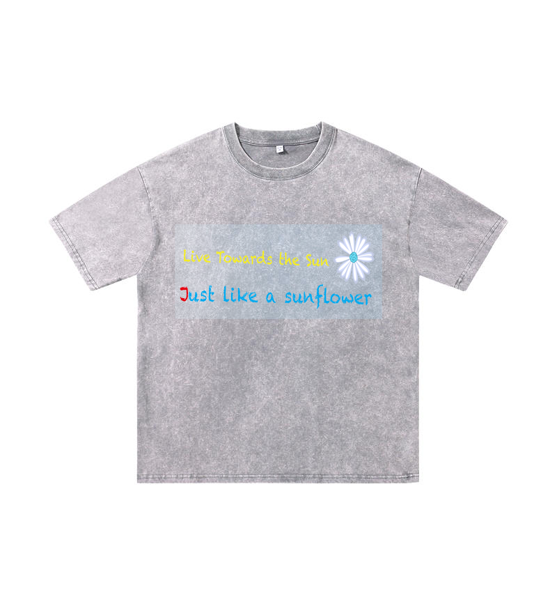 Chromabrite Vintage Acid-Wash Oversized Graphic T-Shirt – "Live Towards the Sun" Streetwear Sunflower Print Washed Cotton Tee ChromaBrite Clothing
