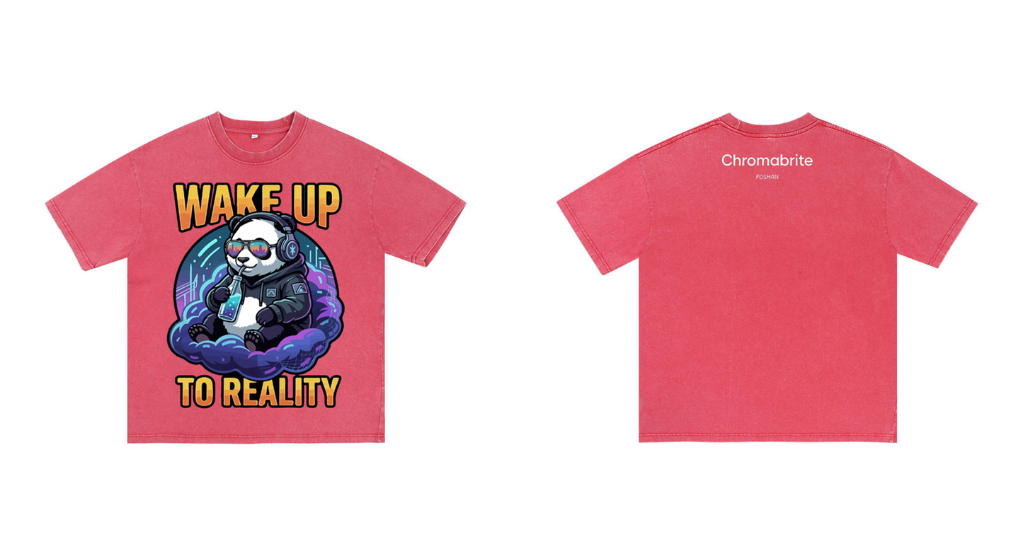 "Wake Up to Reality" Panda Acid Wash Tee - Cyberpunk Aesthetic