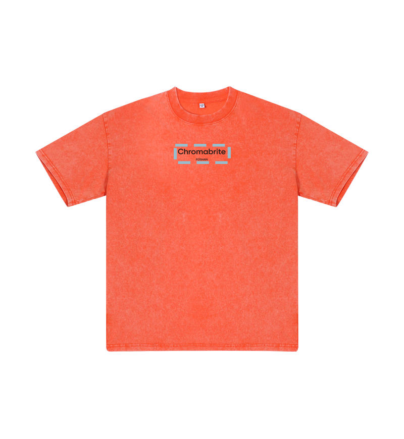 ChromaBrite Vintage Acid-Wash Oversized Graphic T-Shirt – "進行中" Wireframe Polyhedron Streetwear Unisex Tee ChromaBrite Clothing