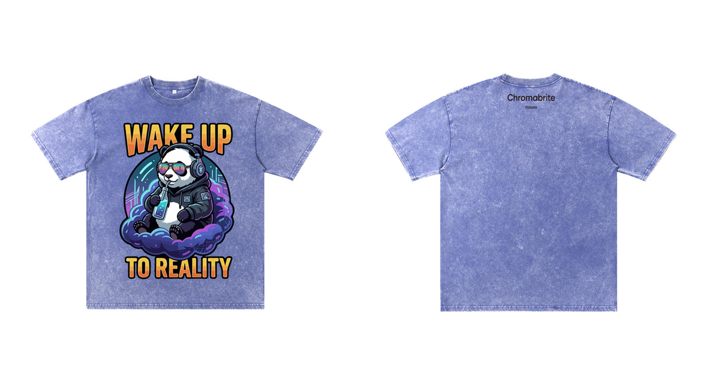 "Wake Up to Reality" Panda Acid Wash Tee - Cyberpunk Aesthetic