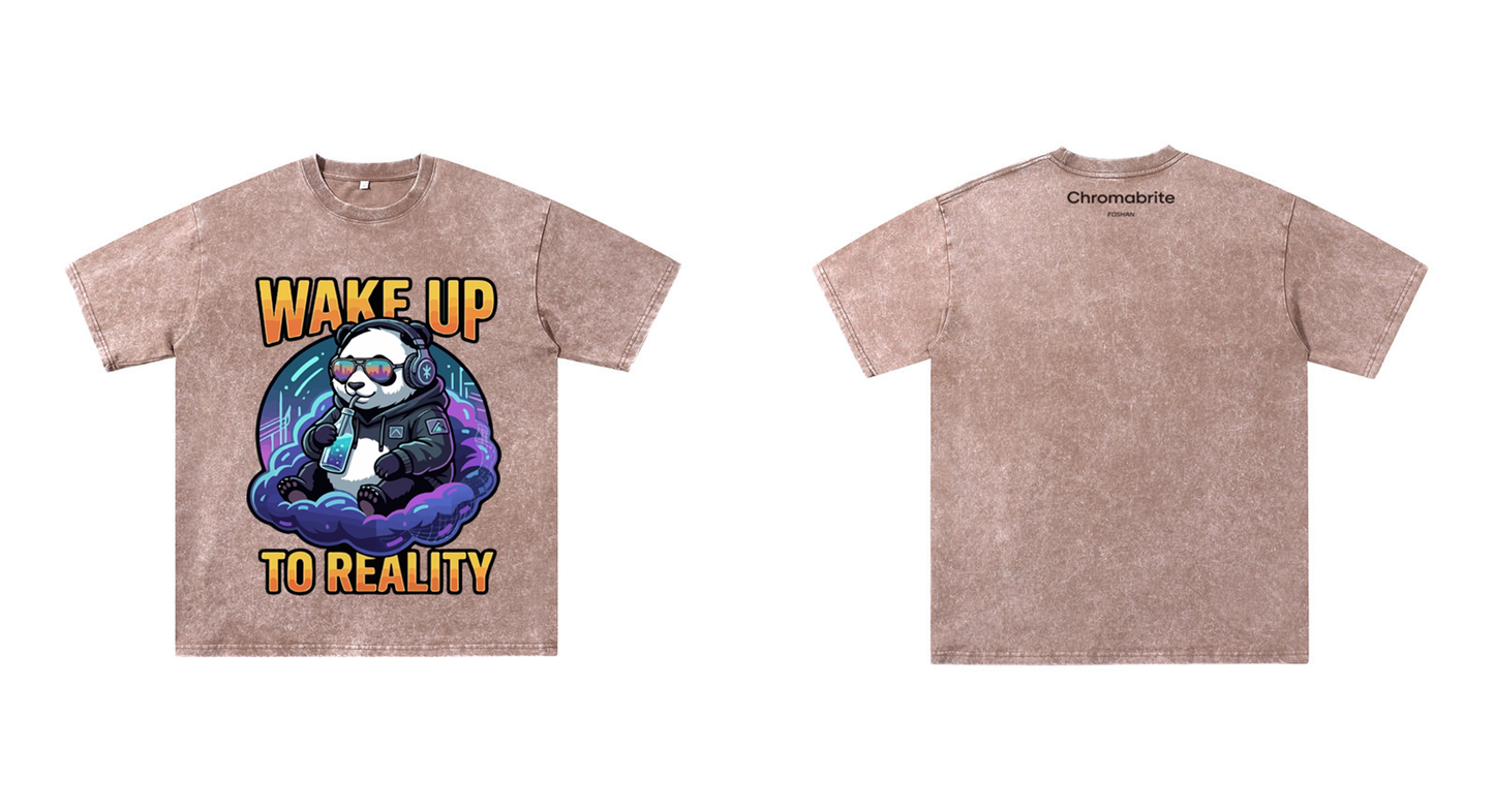 "Wake Up to Reality" Panda Acid Wash Tee - Cyberpunk Aesthetic