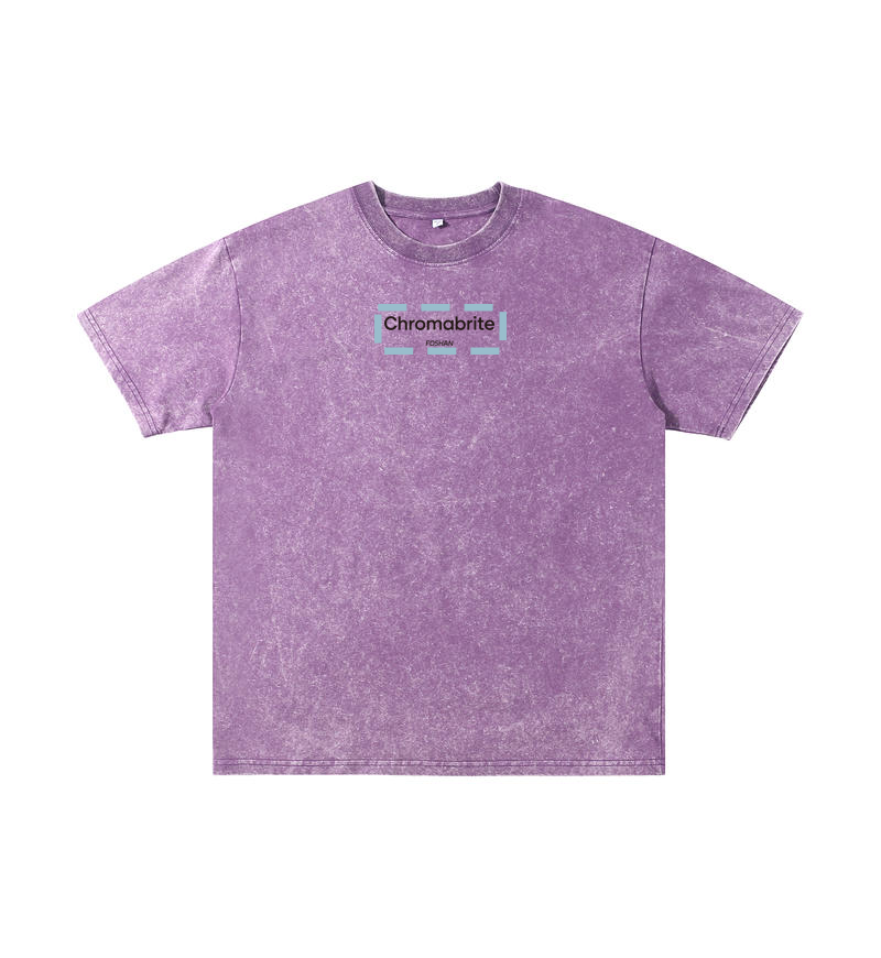 ChromaBrite Vintage Acid-Wash Oversized Graphic T-Shirt – "進行中" Wireframe Polyhedron Streetwear Unisex Tee ChromaBrite Clothing