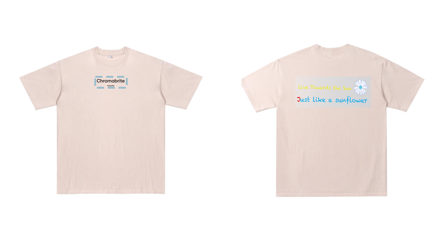 ChromaBrite Vintage Acid-Wash Oversized Graphic T-Shirt – "進行中" Wireframe Polyhedron Streetwear Unisex Tee ChromaBrite Clothing
