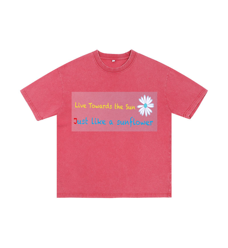 Chromabrite Vintage Acid-Wash Oversized Graphic T-Shirt – "Live Towards the Sun" Streetwear Sunflower Print Washed Cotton Tee ChromaBrite Clothing