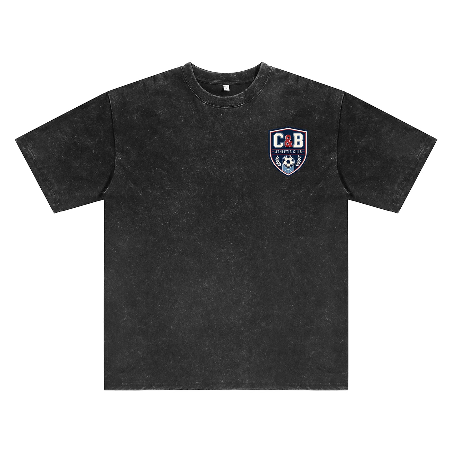 Detail view of black t恤 featuring C&B ATHLETIC CLUB Vintage Tee