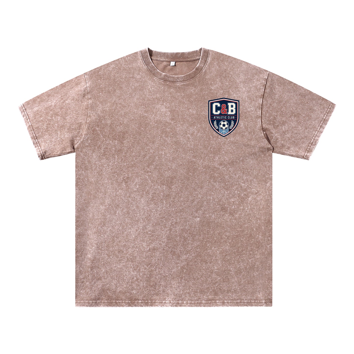 Detail view of brown t恤 featuring C&B ATHLETIC CLUB Vintage Tee