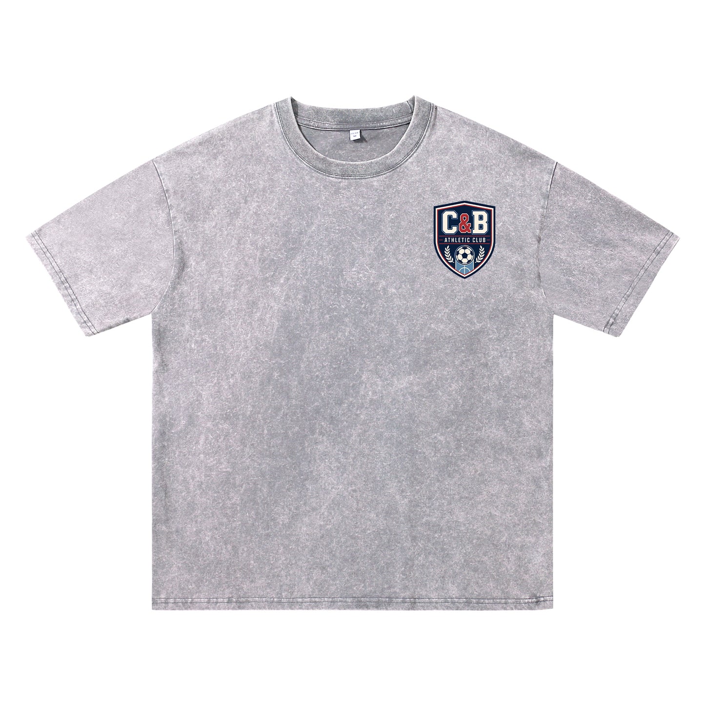 Detail view of gray t恤 featuring C&B ATHLETIC CLUB Vintage Tee