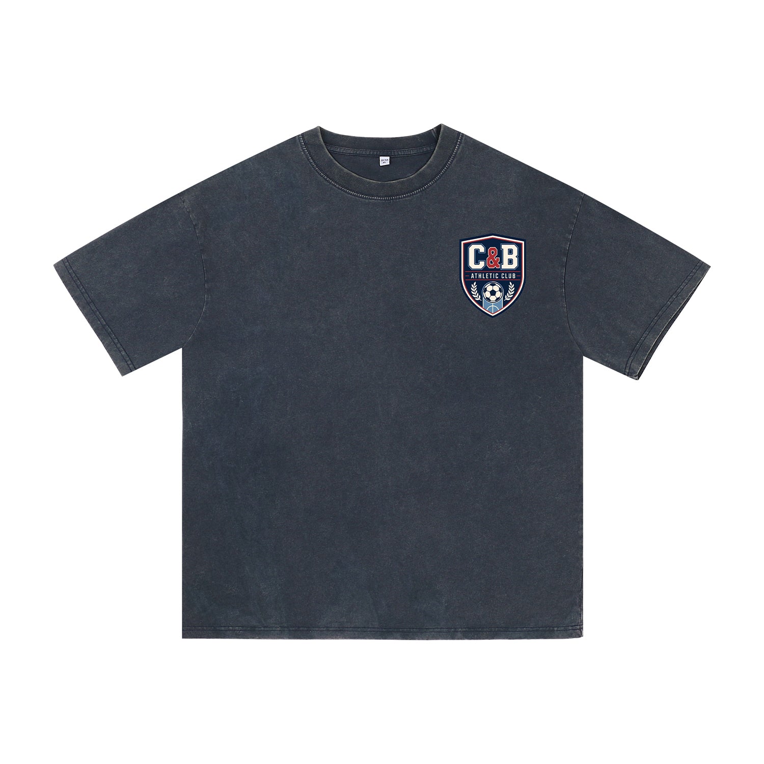 Front view of blue t恤 featuring C&B ATHLETIC CLUB Vintage Tee