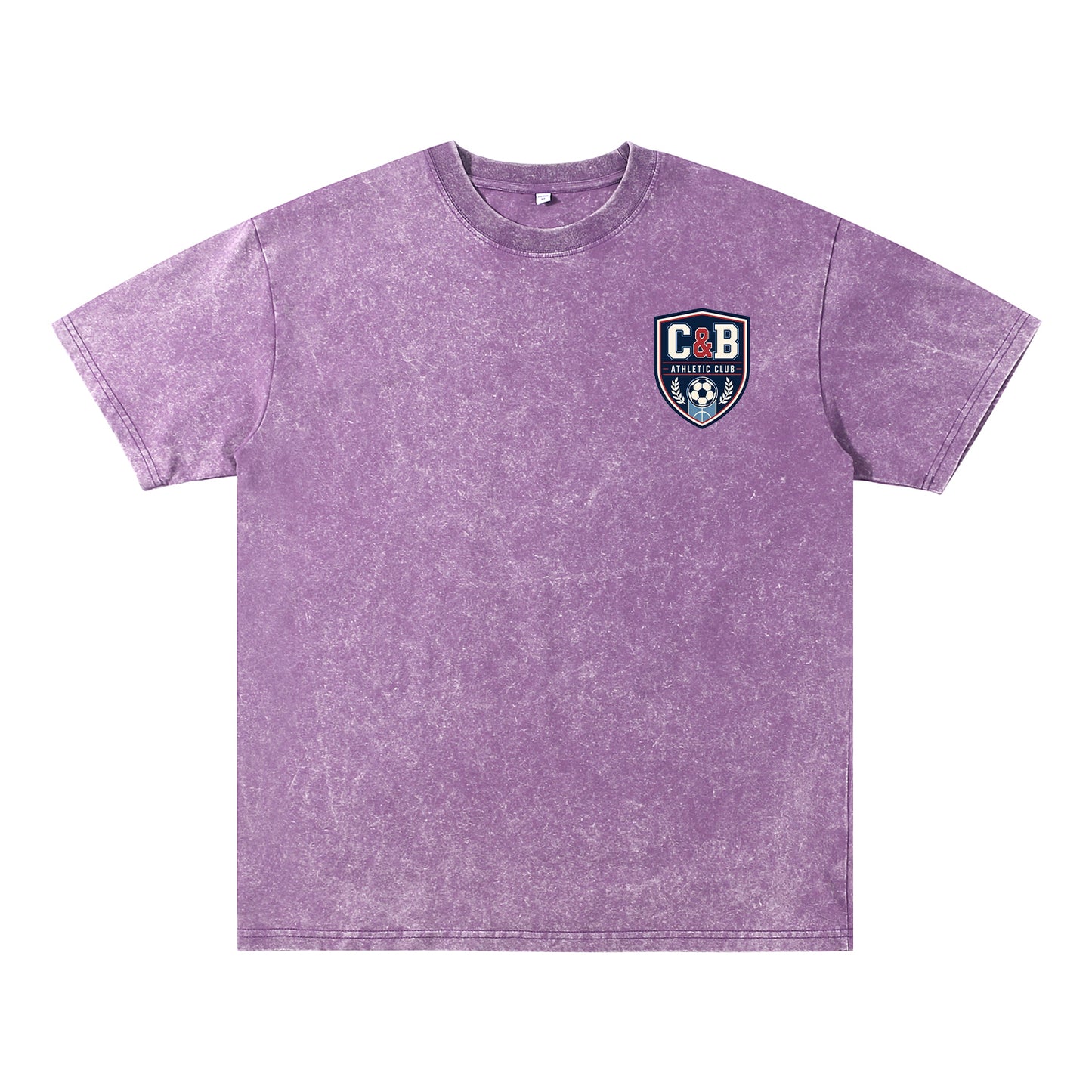Detail view of purple t恤 featuring C&B ATHLETIC CLUB Vintage Tee