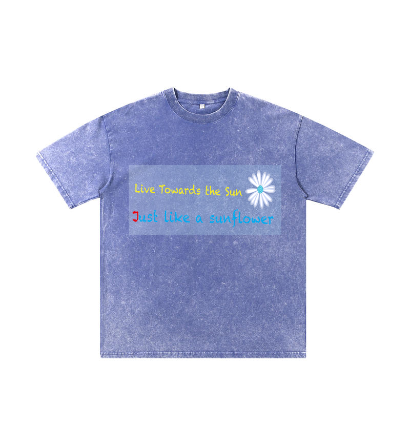 Chromabrite Vintage Acid-Wash Oversized Graphic T-Shirt – "Live Towards the Sun" Streetwear Sunflower Print Washed Cotton Tee ChromaBrite Clothing