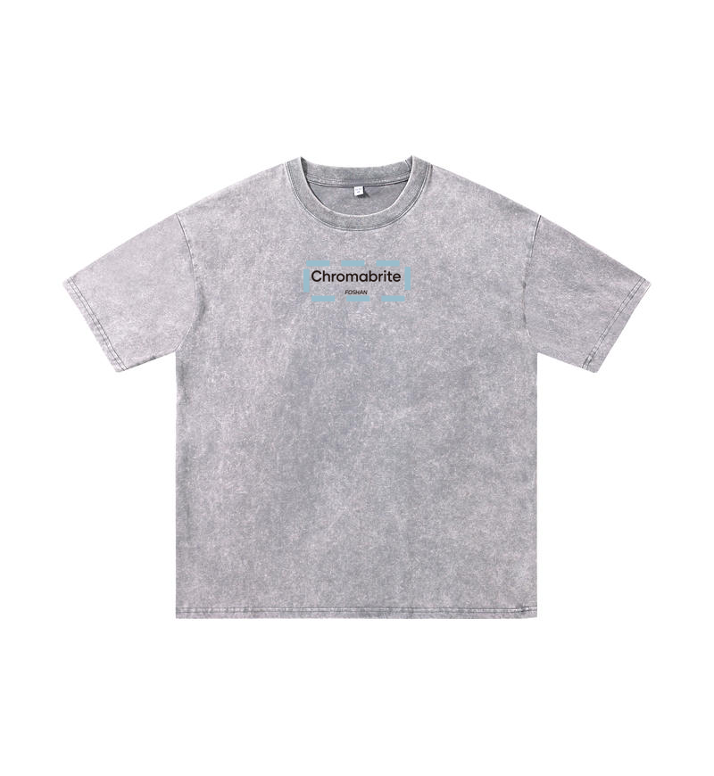 ChromaBrite Vintage Acid-Wash Oversized Graphic T-Shirt – "進行中" Wireframe Polyhedron Streetwear Unisex Tee ChromaBrite Clothing