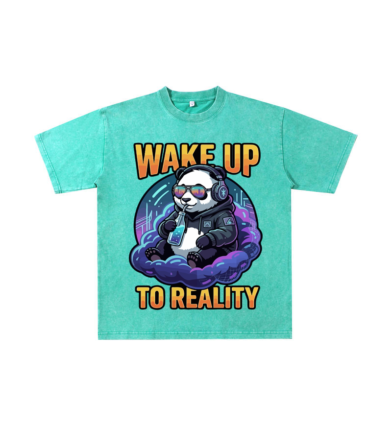 "Wake Up to Reality" Panda Acid Wash Tee - Cyberpunk Aesthetic