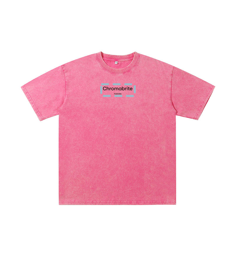 ChromaBrite Vintage Acid-Wash Oversized Graphic T-Shirt – "進行中" Wireframe Polyhedron Streetwear Unisex Tee ChromaBrite Clothing