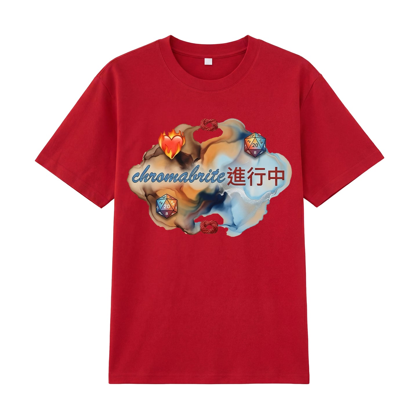 Detail view of red t恤 featuring Colorful CB Staple Tee
