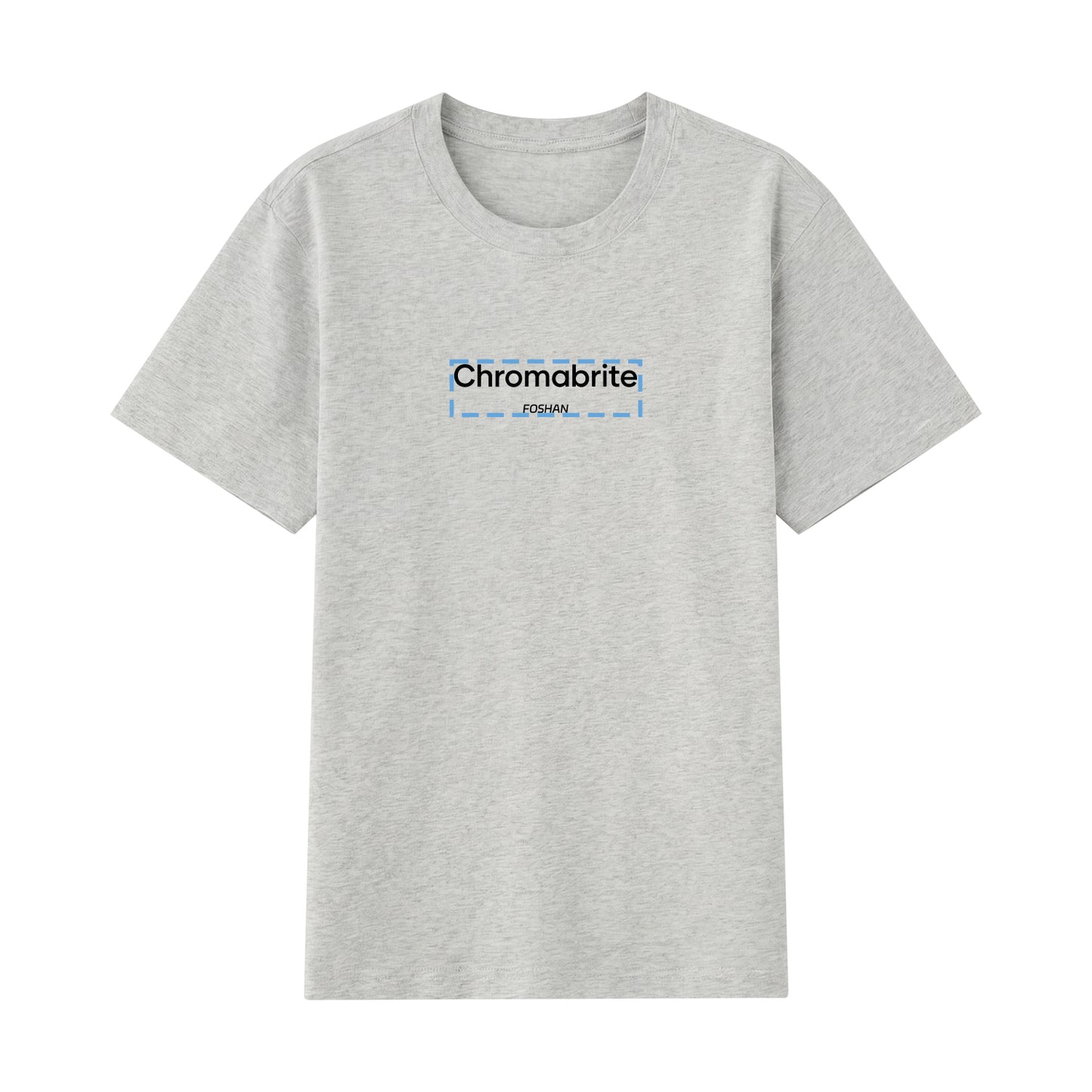 Detail view of gray t恤 featuring ChromaBrite Foshan Staple Tee