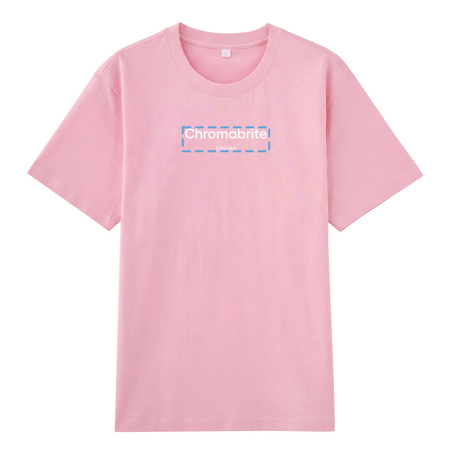 Detail view of pink t恤 featuring ChromaBrite Foshan Staple Tee