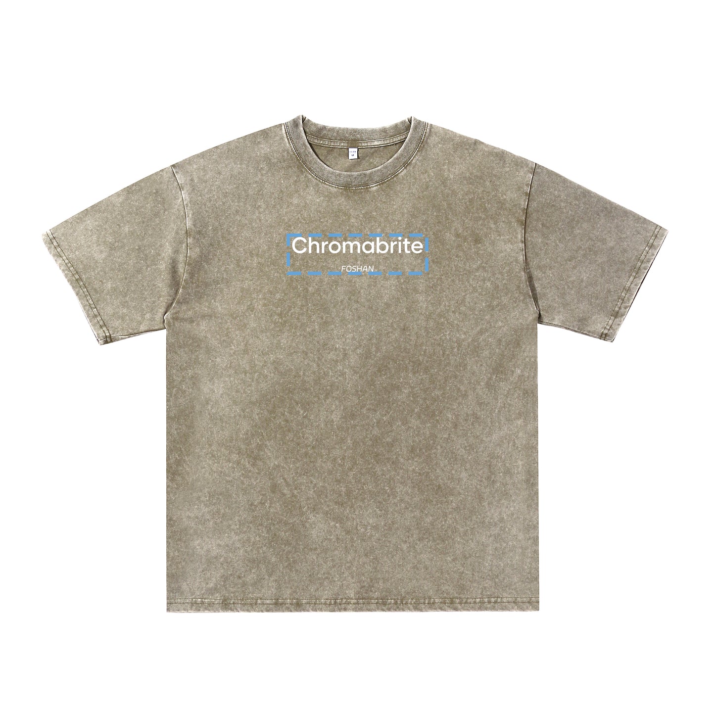 Detail view of green t恤 featuring ChromaBrite Foshan Vintage Tee