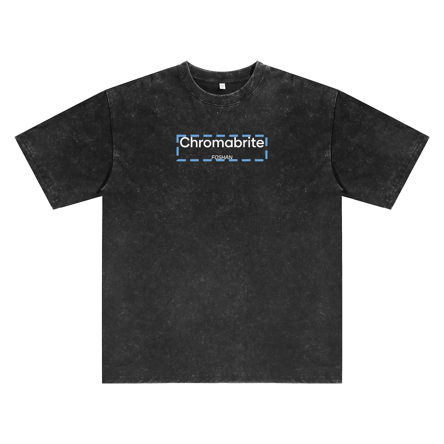 Detail view of black t恤 featuring ChromaBrite Foshan Vintage Tee