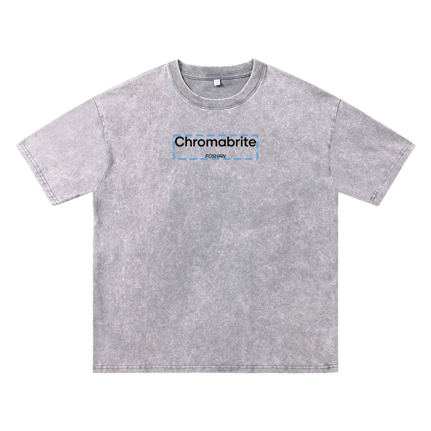 Detail view of gray t恤 featuring ChromaBrite Foshan Vintage Tee