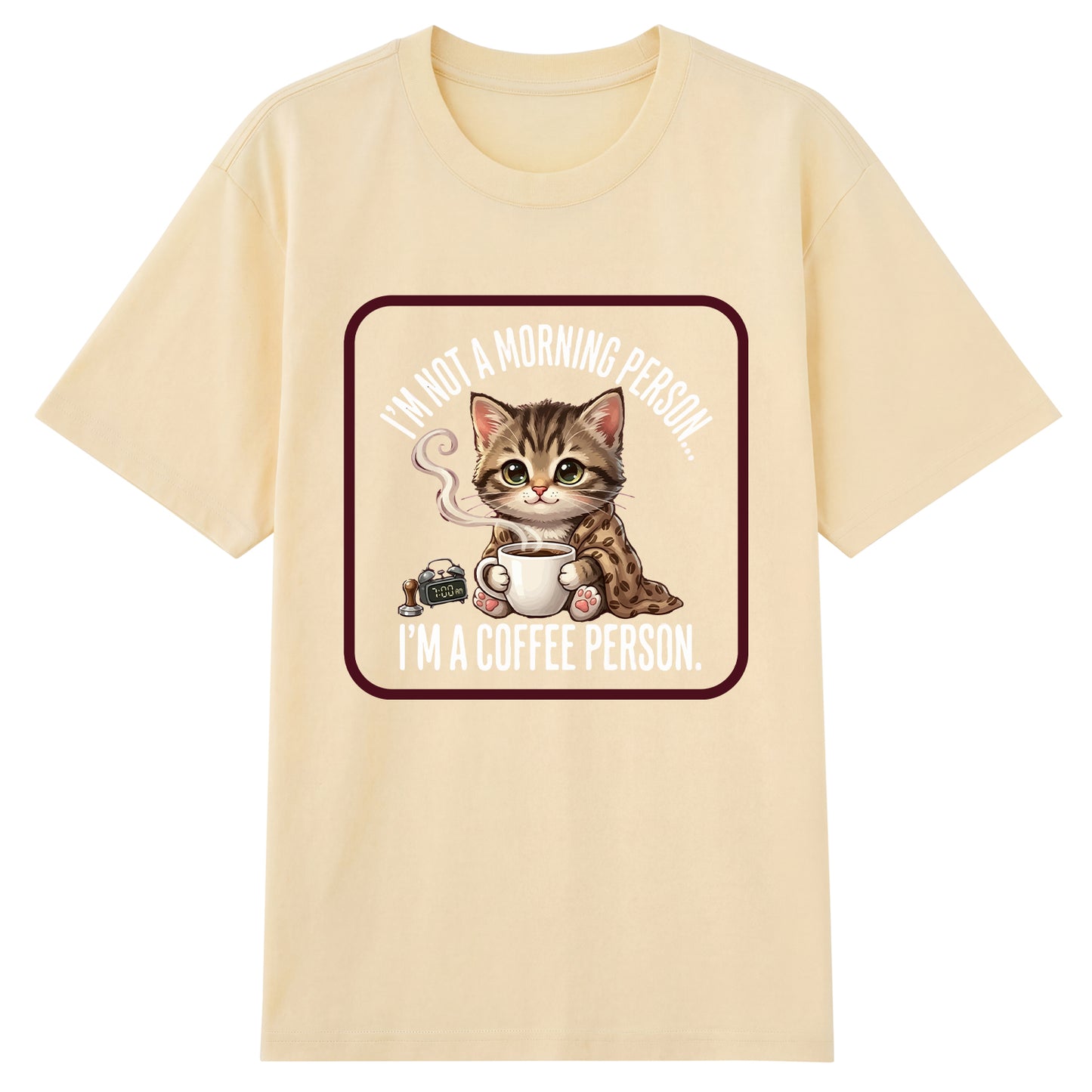 Detail view of beige t恤 featuring Coffee Person Staple Tee