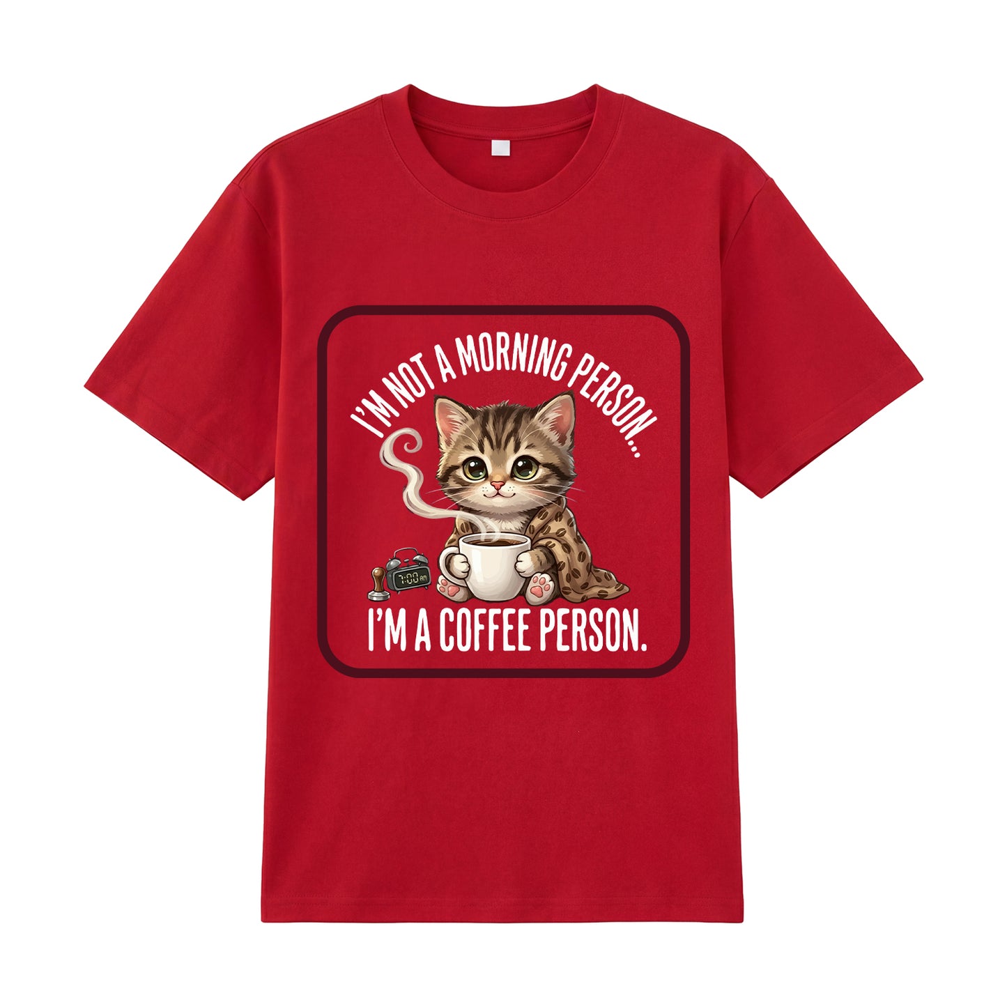 Detail view of red t恤 featuring Coffee Person Staple Tee