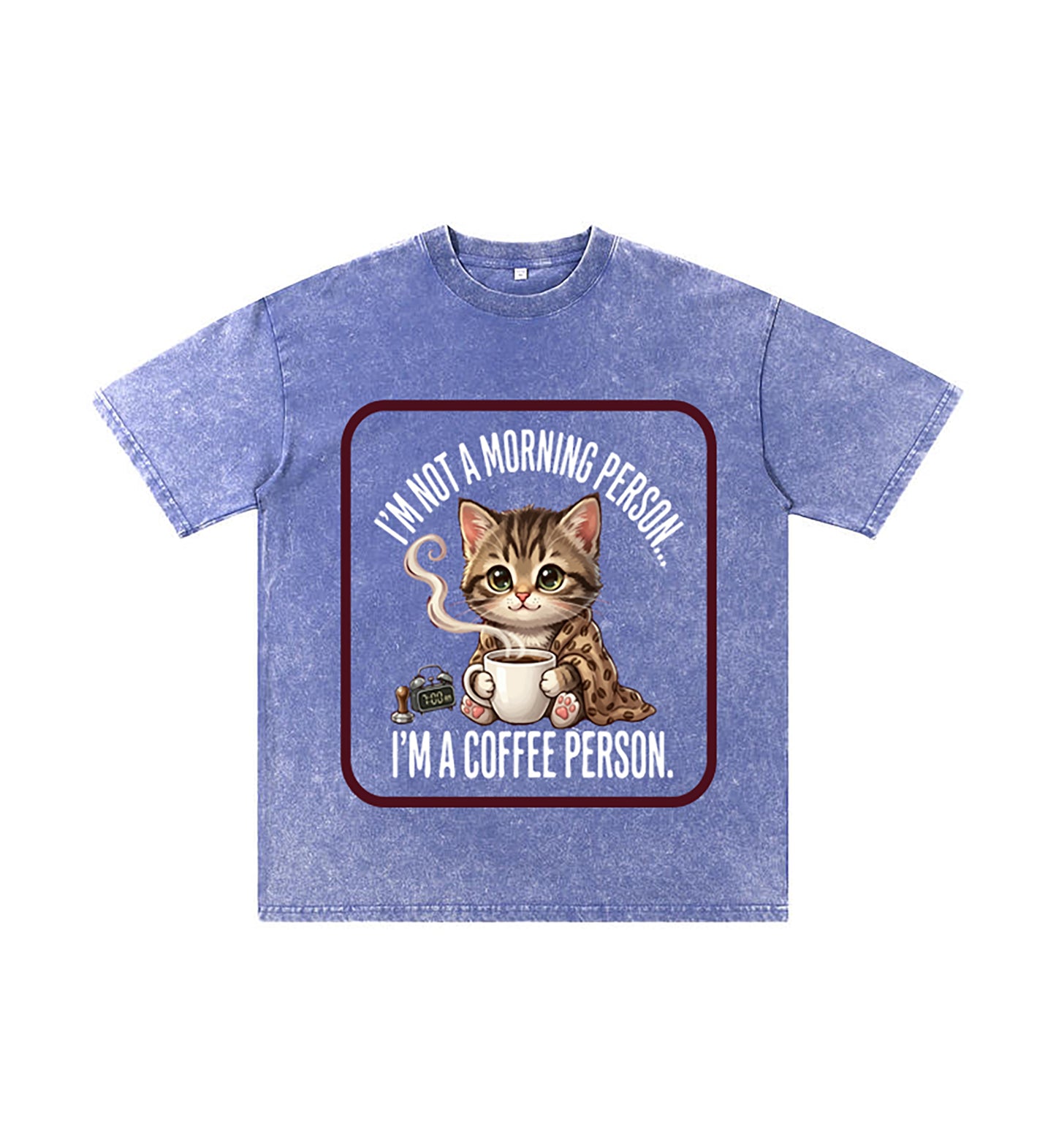 Detail view of blue t恤 featuring Coffee Person Vintage Tee