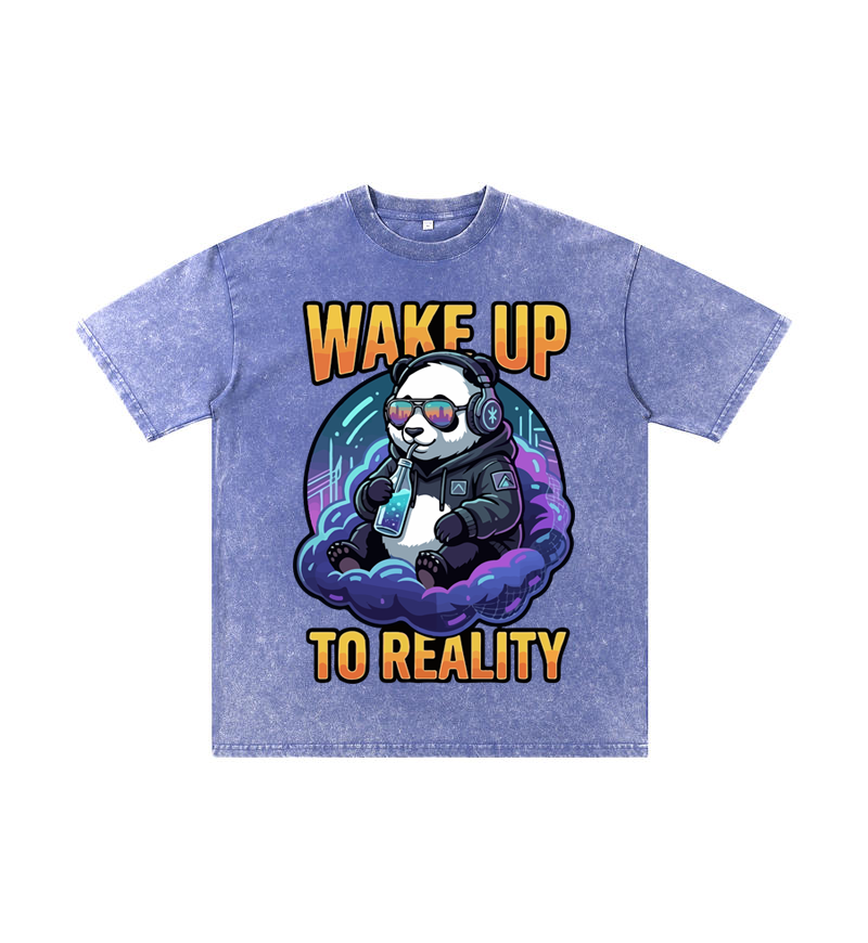 "Wake Up to Reality" Panda Acid Wash Tee - Cyberpunk Aesthetic
