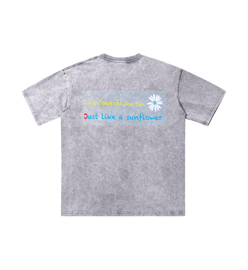 ChromaBrite Vintage Acid-Wash Oversized Graphic T-Shirt – "進行中" Wireframe Polyhedron Streetwear Unisex Tee ChromaBrite Clothing
