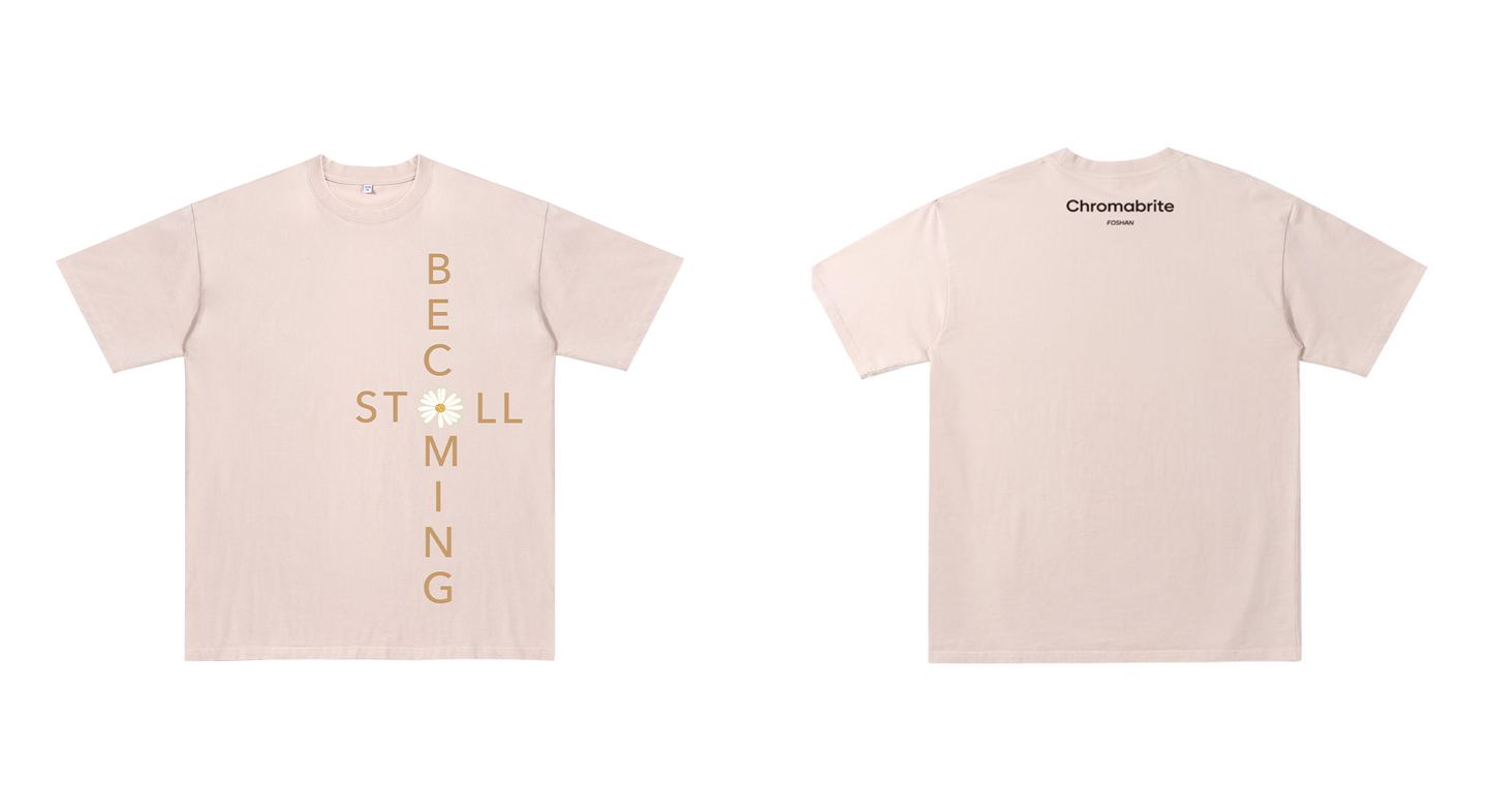 Chromabrite Oversized Acid Wash T-Shirt – "Still Becoming" Daisy Graphic Print Crew Neck Streetwear Tee ChromaBrite Clothing