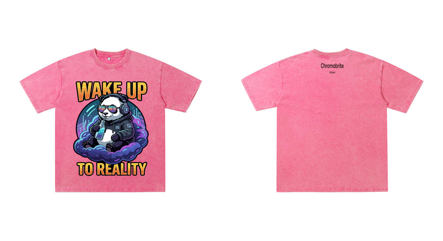 "Wake Up to Reality" Panda Acid Wash Tee - Cyberpunk Aesthetic